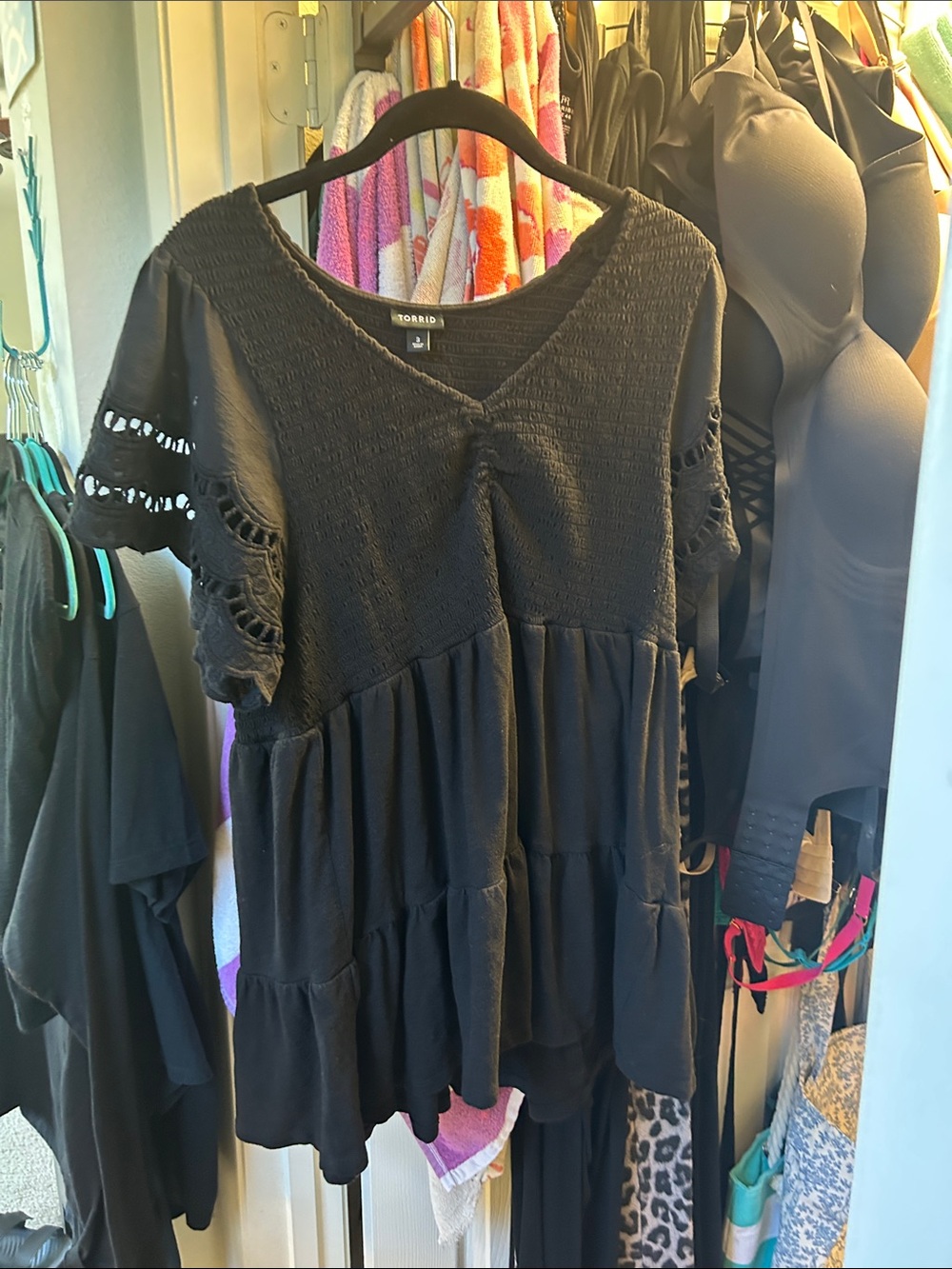 torrid Black Smocked V-Neck Tiered Peasant Tunic